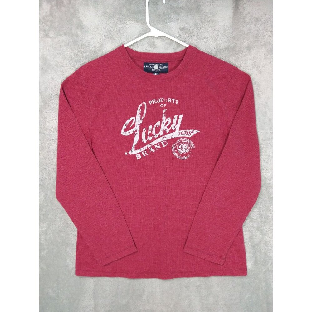 Lucky Brand Men's Red Heather Long Sleeve Graphic Crew Tee